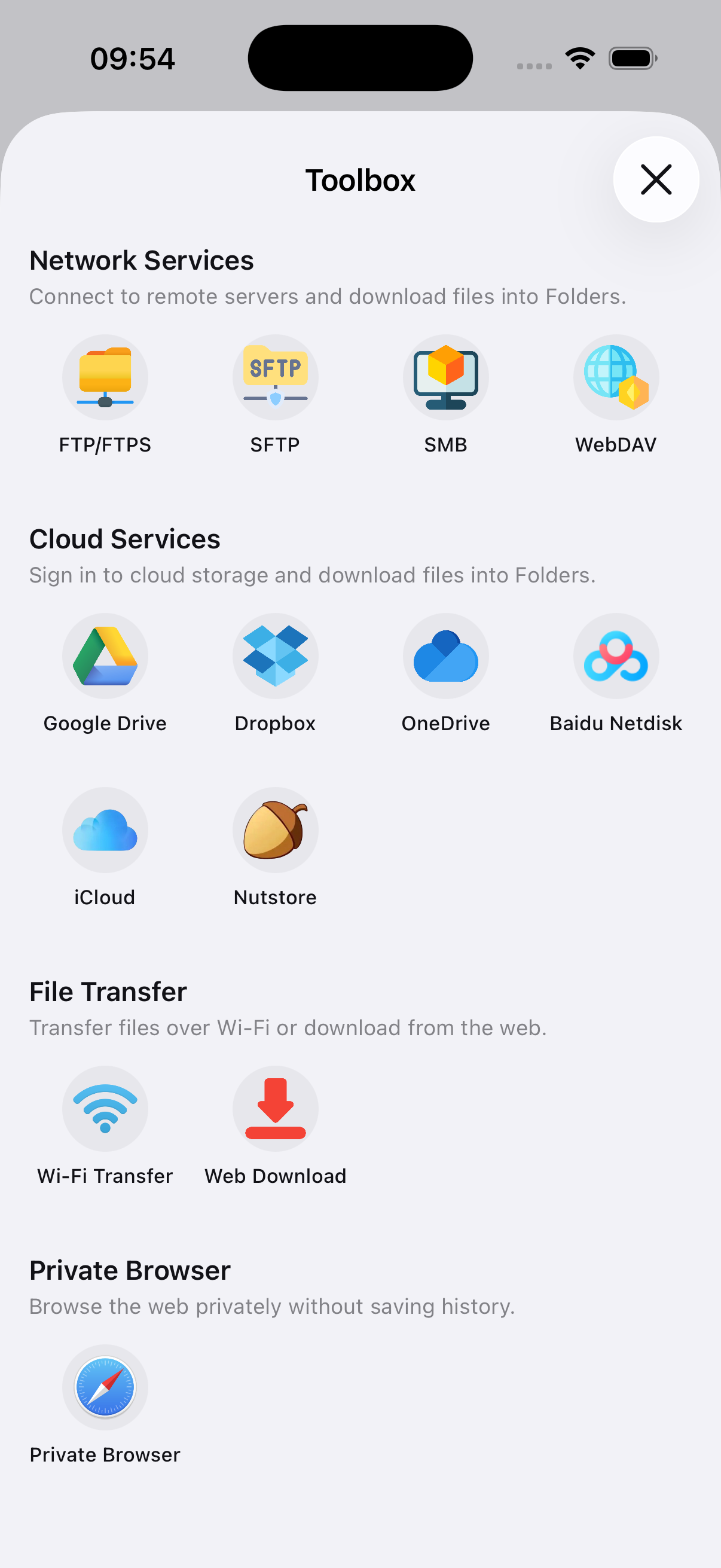 Toolbox with cloud and network services